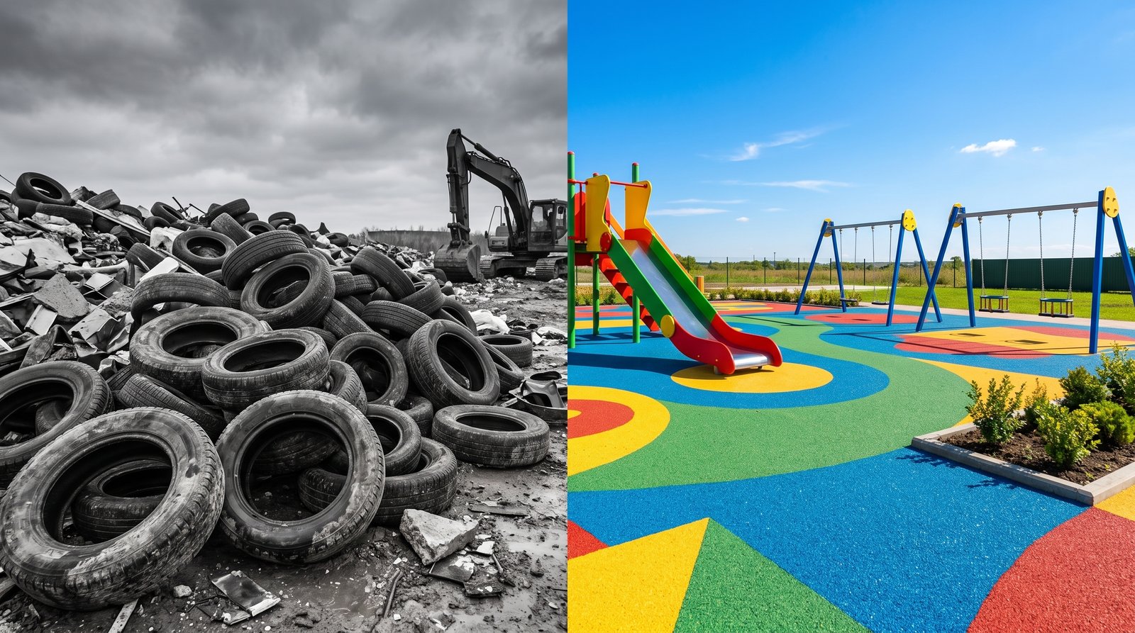 Reciclagem de pneus transformada em piso de playground