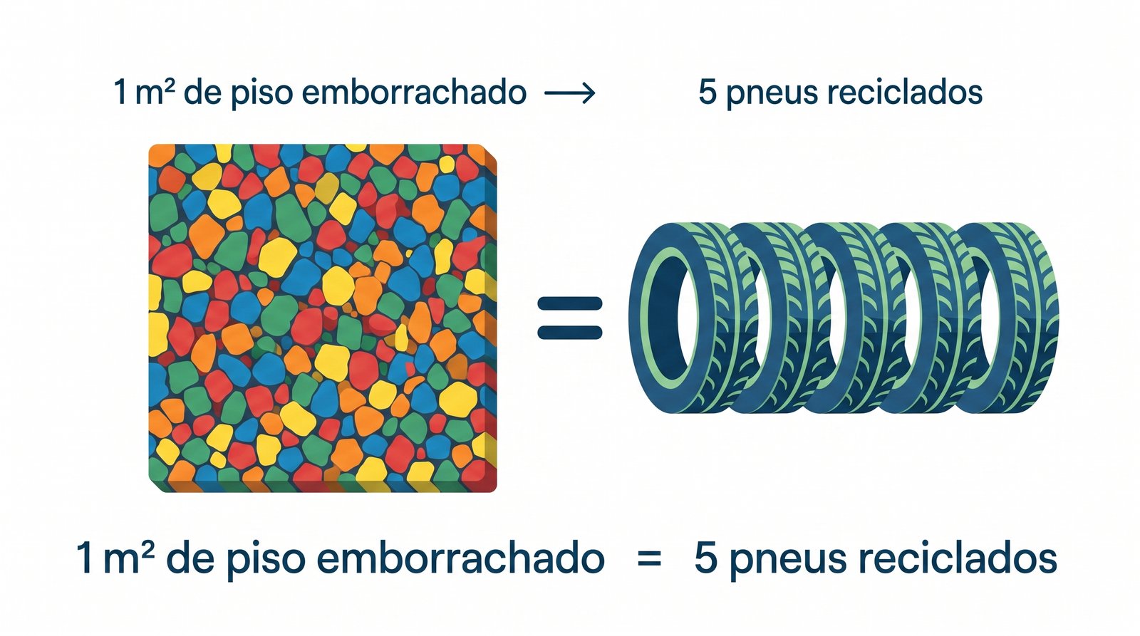 Infográfico: 1 m² de piso emborrachado equivale a 5 pneus reciclados