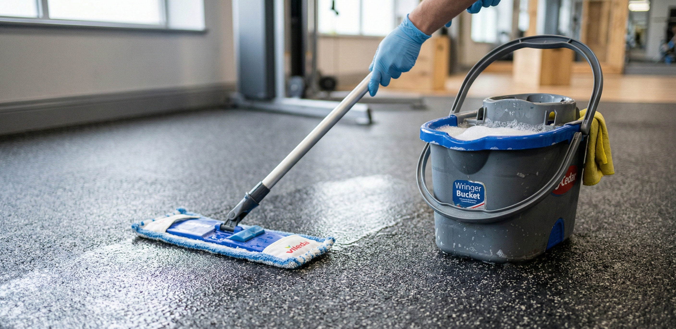 Limpeza e manutenção de piso emborrachado