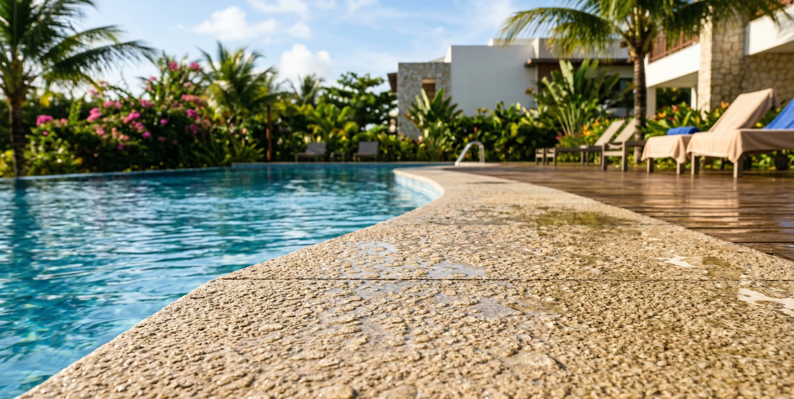 Piso antiderrapante em área molhada com água