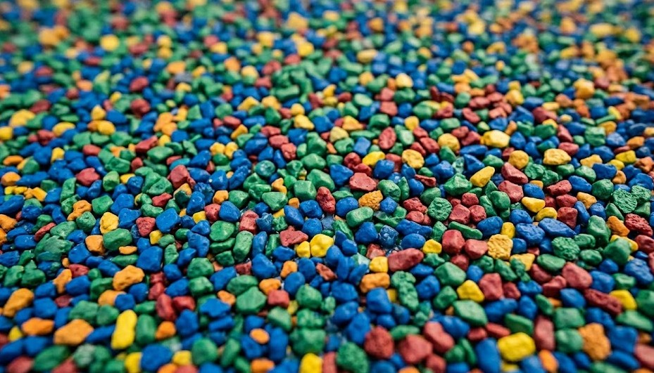 Close-up da textura de granulado EPDM colorido em piso de playground